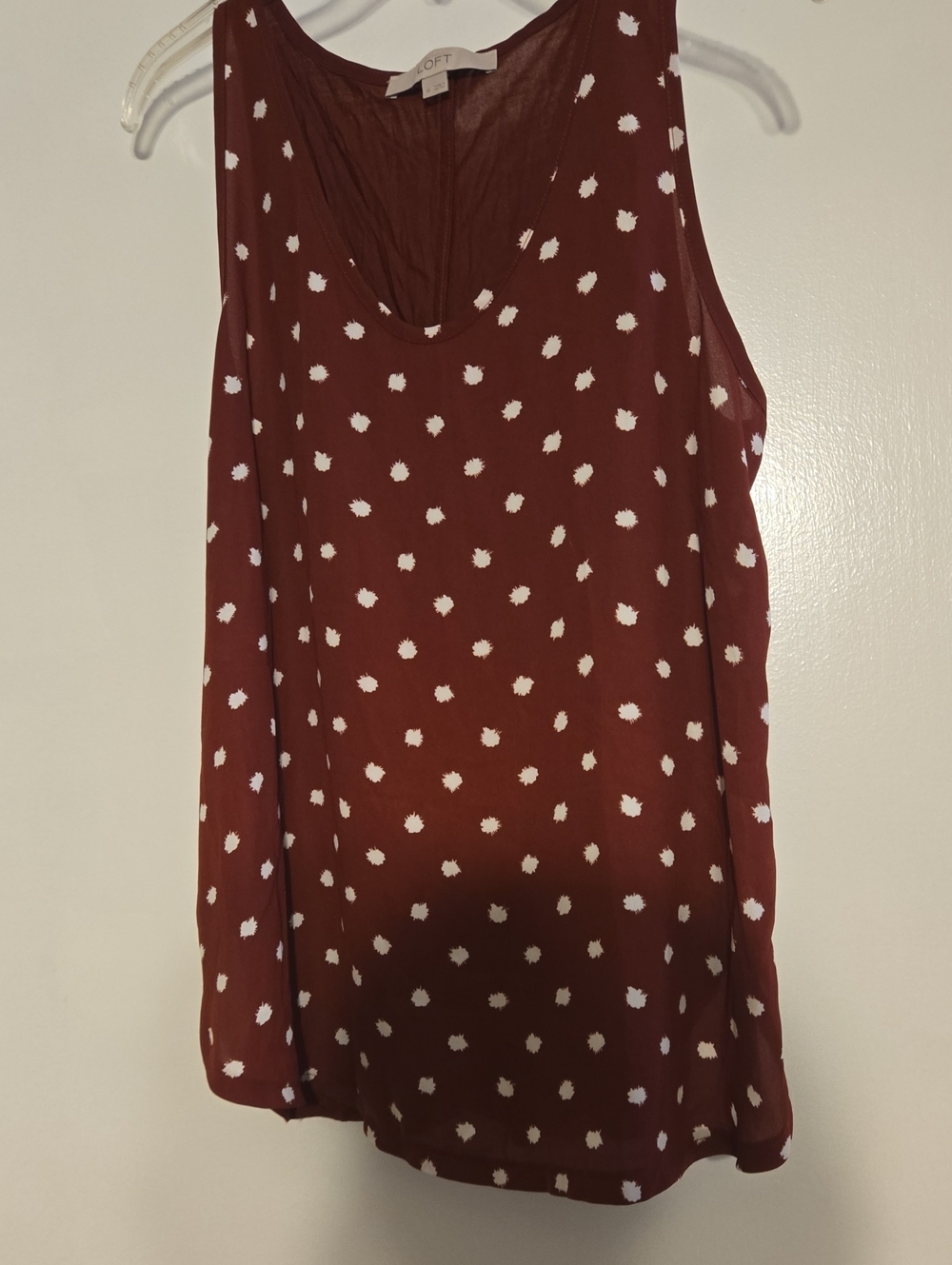 LOFT Burgundy Polka Dot Scoop Neck Tank
